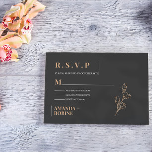 Royal Black Simple Minimalist Wedding RSVP Card