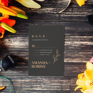 Royal Black Simple Minimalist Wedding RSVP Card