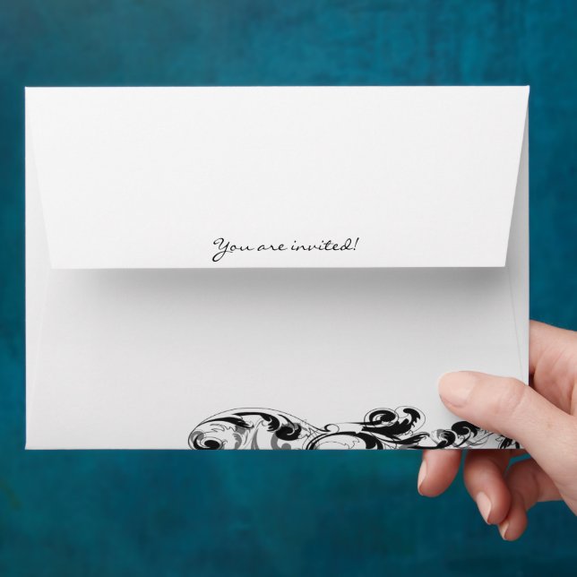Royal Black Swirls Wedding Envelopes (Hand)