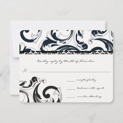 Royal Black Swirls Wedding RSVP