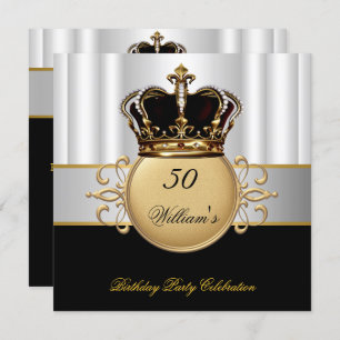 Royal Black White Gold Birthday Prince King Invitation