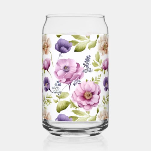 Royal Bloom Symphony Purple Floral Pattern Can Glass