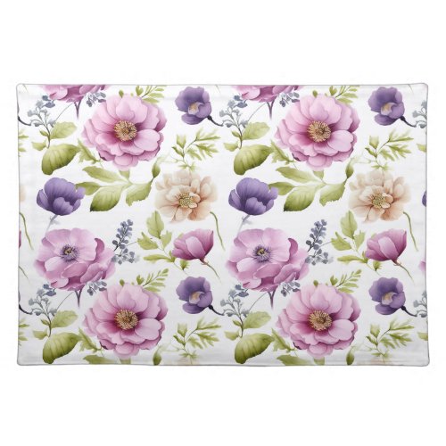 Royal Bloom Symphony Purple Floral Pattern Cloth Placemat