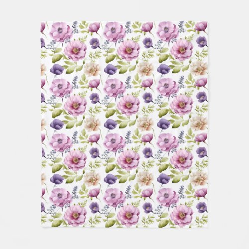 Royal Bloom Symphony Purple Floral Pattern Fleece Blanket