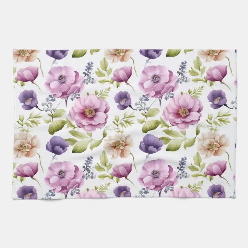 Royal Bloom Symphony Purple Floral Pattern Kitchen Towel
