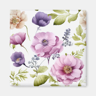 Royal Bloom Symphony Purple Floral Pattern Magnet