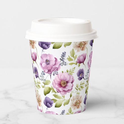 Royal Bloom Symphony Purple Floral Pattern Paper Cups