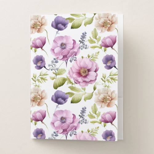 Royal Bloom Symphony Purple Floral Pattern Pocket Folder