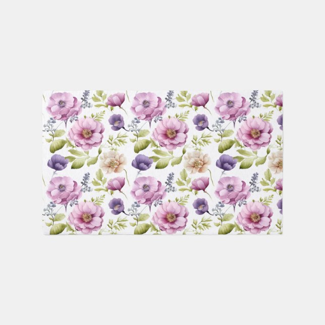 Royal Bloom Symphony Purple Floral Pattern Rug (Front)