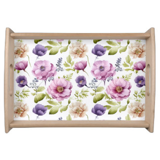 Royal Bloom Symphony Purple Floral Pattern Serving Tray