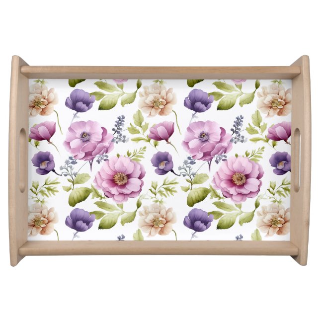 Royal Bloom Symphony Purple Floral Pattern Serving Tray (Front)