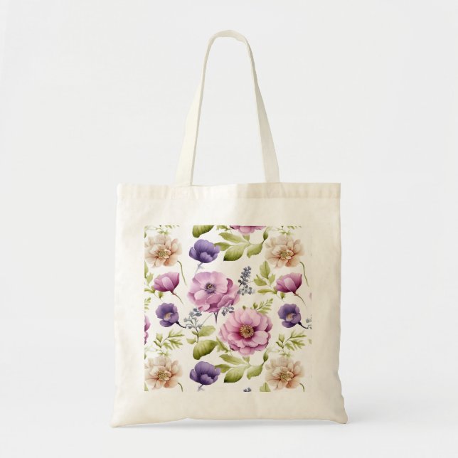 Royal Bloom Symphony Purple Floral Pattern Tote Bag (Front)