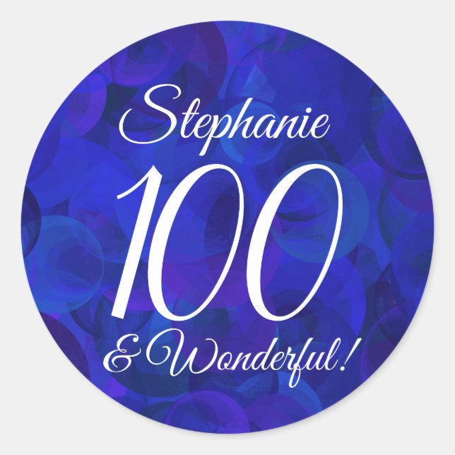 Royal Blue 100 and Wonderful Birthday Favor Classic Round Sticker (Front)