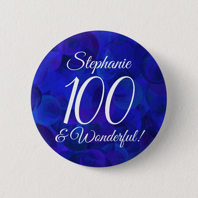 Royal Blue 100 and Wonderful Birthday Party Button (Front)