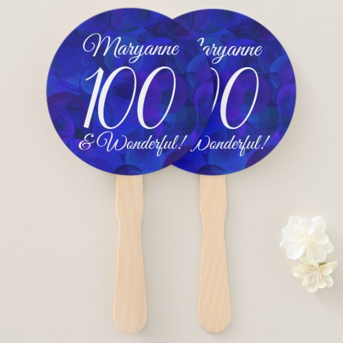 Royal Blue 100 and Wonderful Birthday Party Hand Fan