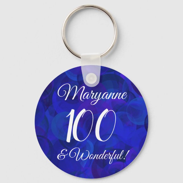 Royal Blue 100 and Wonderful Birthday Party Keychain (Front)