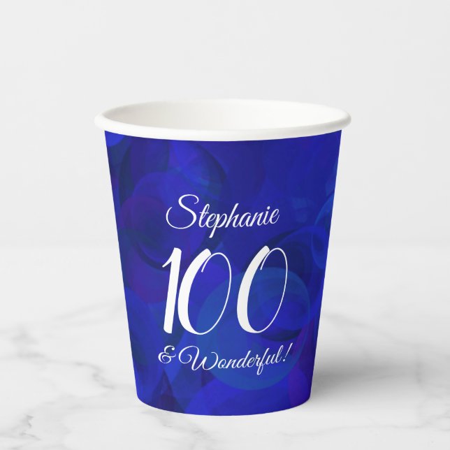Royal Blue 100 and Wonderful Birthday Party Paper Cups (Front)