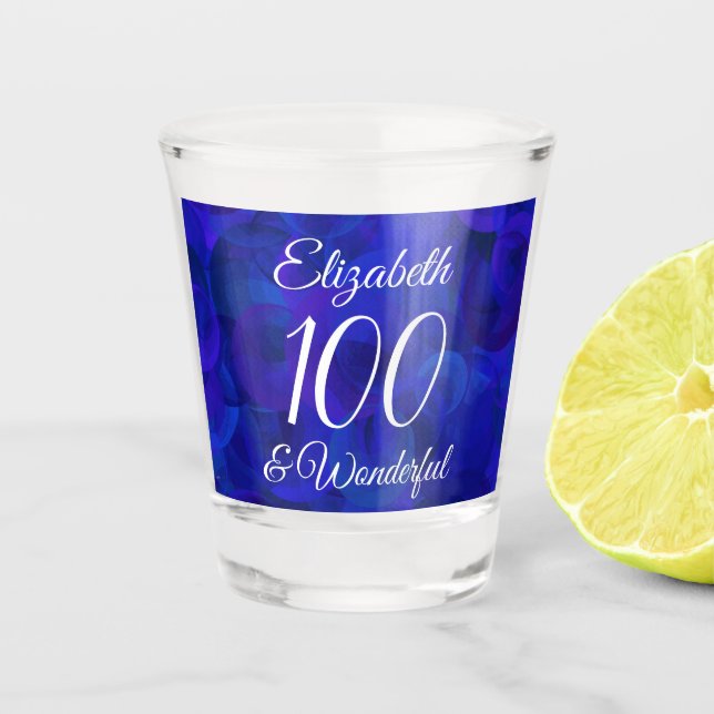 Royal Blue 100 and Wonderful Birthday Party Shot Glass (Front)