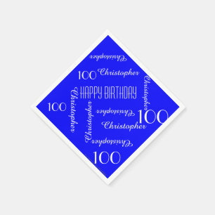 Royal Blue 100th Birthday Party Repeat Names Paper Napkins