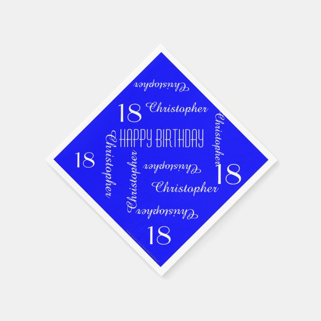 Royal Blue 18th Birthday Party Repeat Names Paper Napkins (Corner)