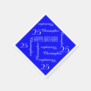 Royal Blue 25th Birthday Party Repeat Names, Paper Napkins