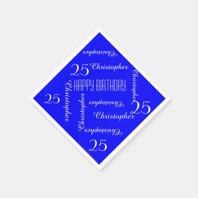 Royal Blue 25th Birthday Party Repeat Names, Paper Paper Napkins (Corner)