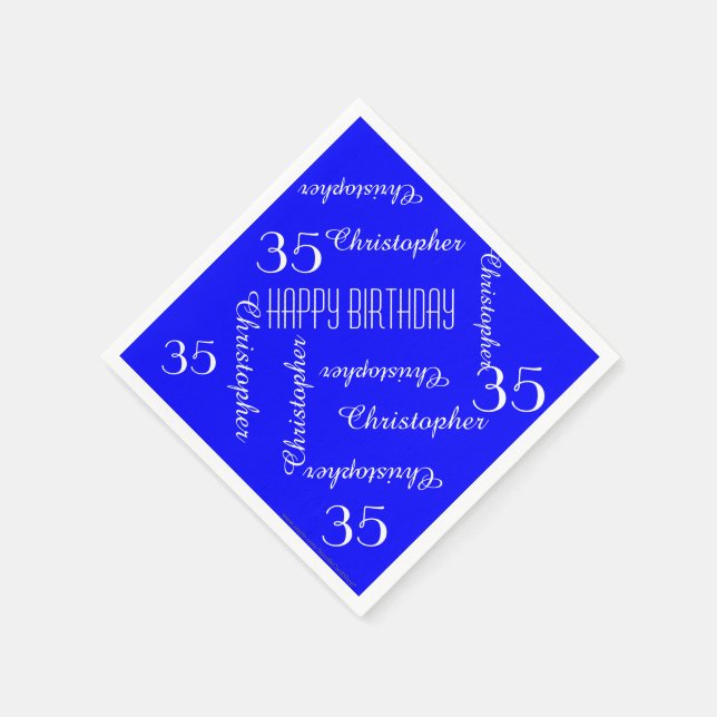 Royal Blue 35th Birthday Party, Names, Paper Napkins (Corner)
