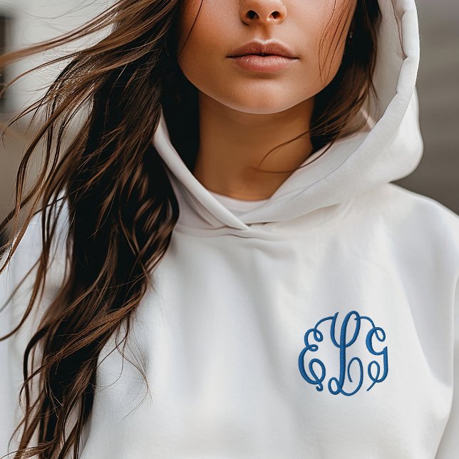 Royal Blue 3 Letter Script Monogram Embroidered Hoodie (Creator Uploaded)