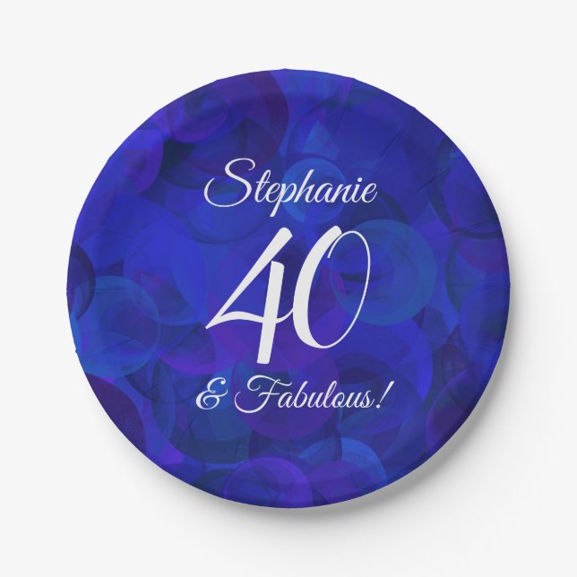 Royal Blue 40 and Fabulous Birthday Party Paper Plates (Front)