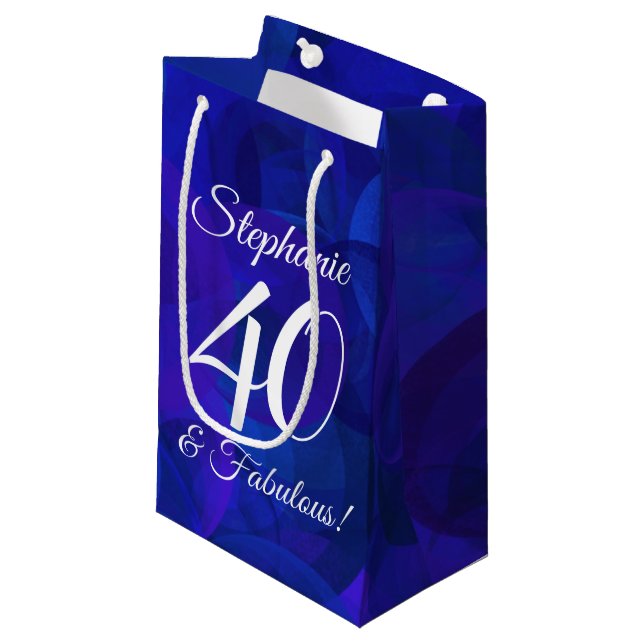 Royal Blue 40 and Fabulous Birthday Party Small Gift Bag (Front Angled)