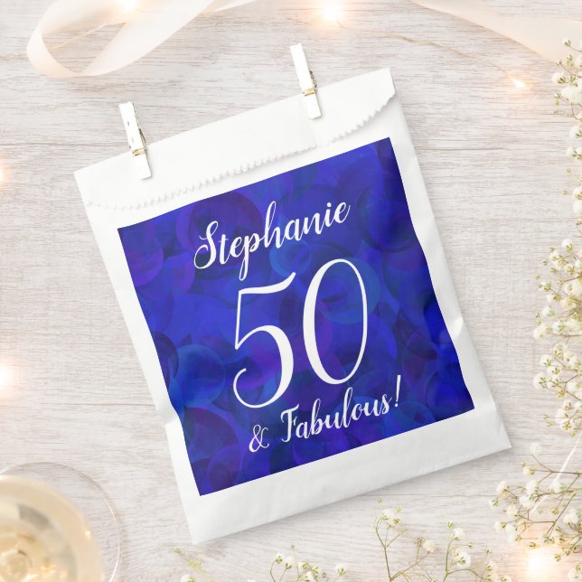 Royal Blue 50 and Fabulous Birthday Party Favor Bag (Clipped)