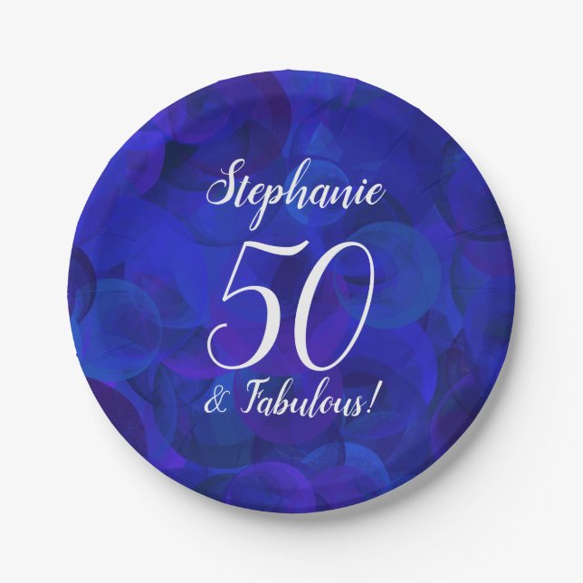 Royal Blue 50 and Fabulous Birthday Party Paper Plates (Front)