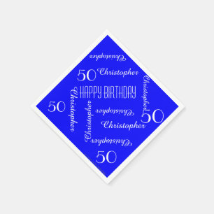 Royal Blue 50th Birthday Party Repeat Names, Paper Napkins