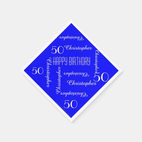 Royal Blue 50th Birthday Party Repeat Names Paper Napkins