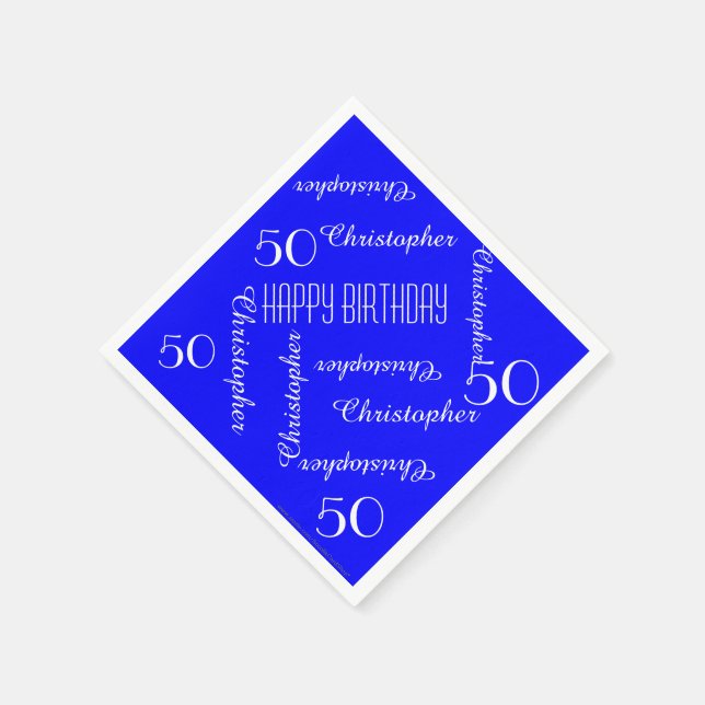 Royal Blue 50th Birthday Party Repeat Names, Paper Napkins (Corner)