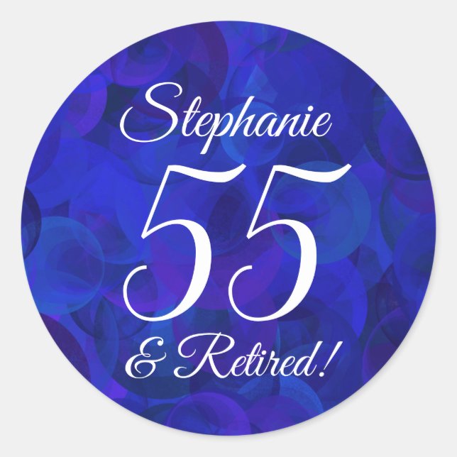 Royal Blue 55 and Retired Retirement Favor Classic Round Sticker (Front)