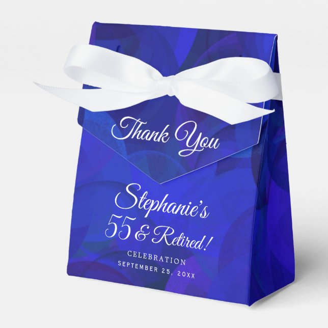 Royal Blue 55 and Retired Retirement Party Favor Boxes (Front Side)