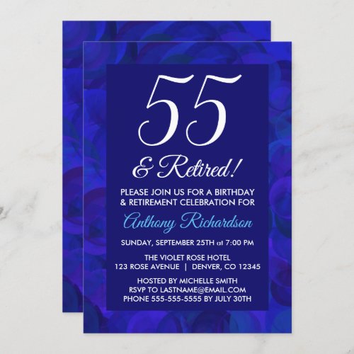 Royal Blue 55 and Retired Retirement Party Invitat Invitation