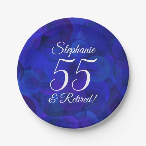 Royal Blue 55 and Retired Retirement Party Paper Plates