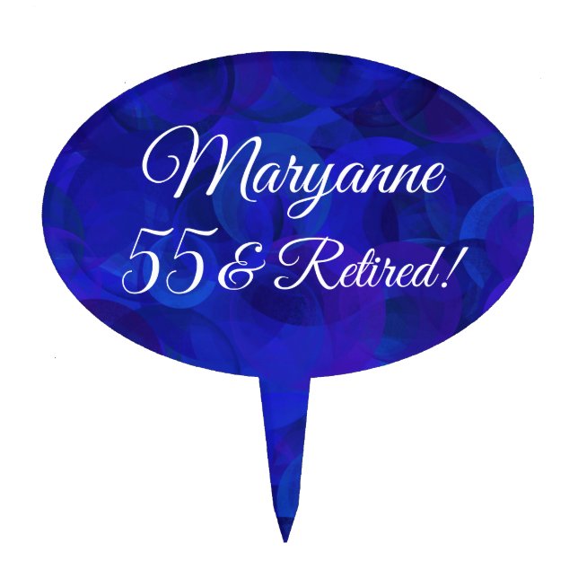 Royal Blue 55 & Retired Retirement Party Cake Topper (Front)