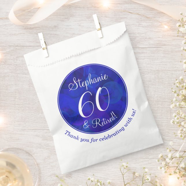 Royal Blue 60 and Retired Retirement Party Favor Bag (Clipped)