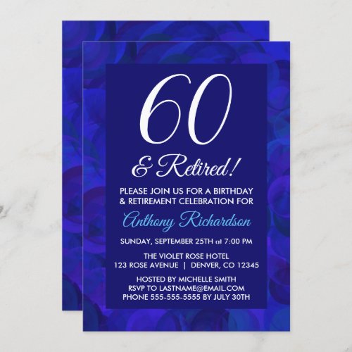 Royal Blue 60 and Retired Retirement Party Invitation