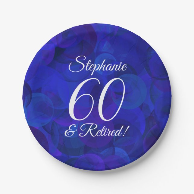Royal Blue 60 and Retired Retirement Party Paper Plates (Front)