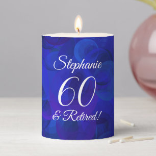 Royal Blue 60 and Retired Retirement Pillar Candle