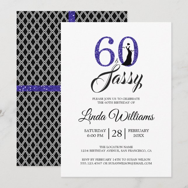 Royal Blue 60 and Sassy | 60th Birthday Party Invitation (Front/Back)