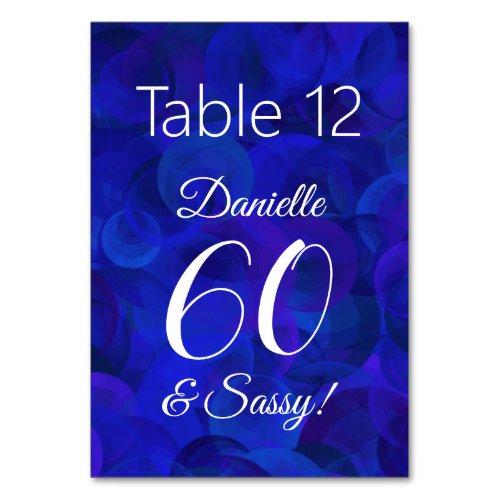 Royal Blue 60 and Sassy Birthday Party Name Table Number