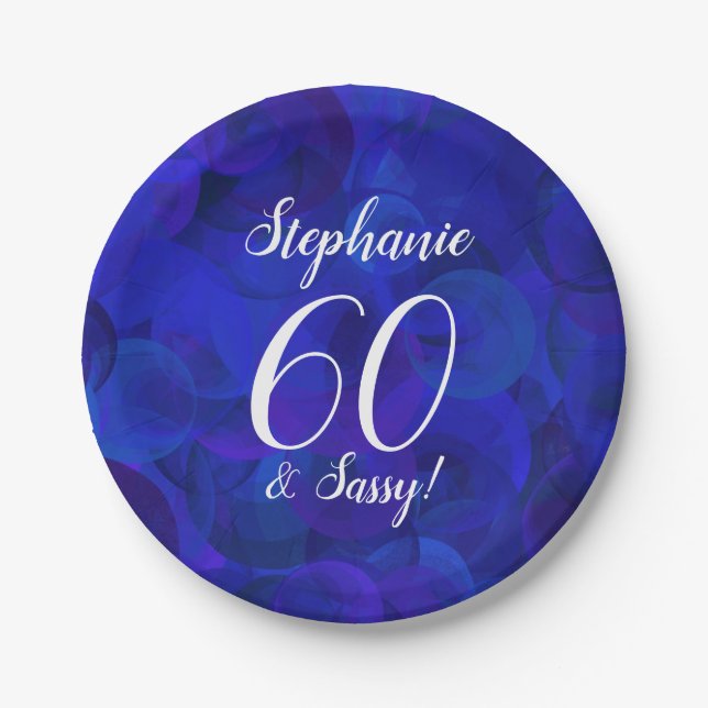 Royal Blue 60 and Sassy Birthday Party Paper Plates (Front)