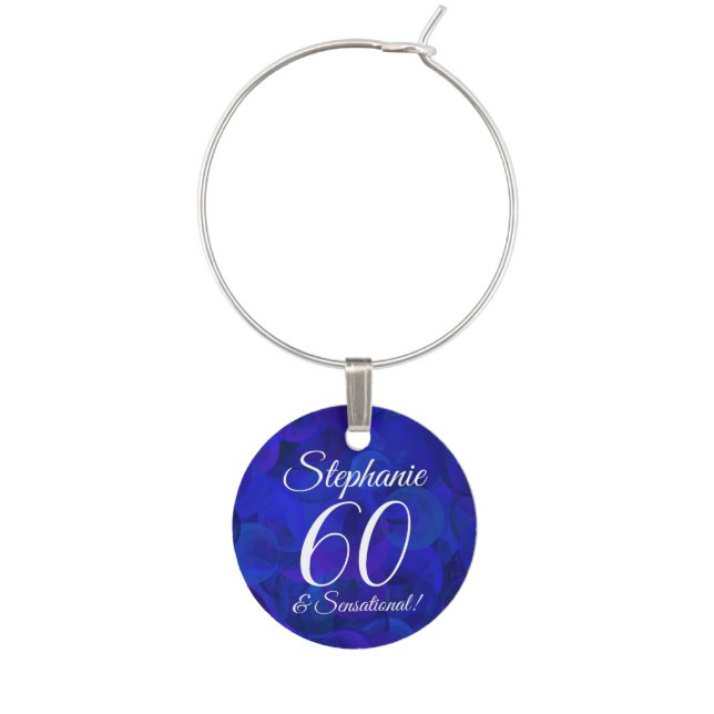 Royal Blue 60 and Sensational Birthday Name Wine Charm (Front)