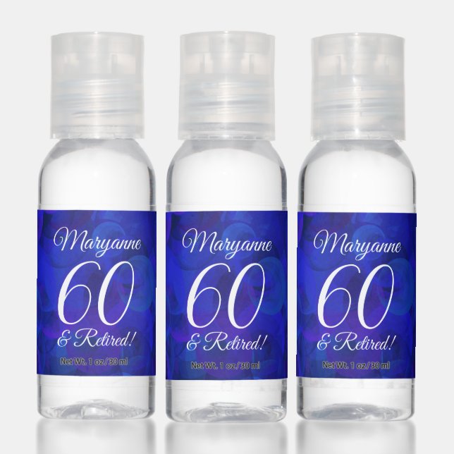 Royal Blue 60 & Retired Birthday Favor Hand Sanitizer (Set)