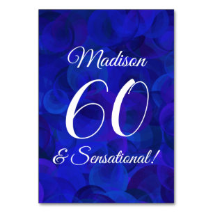 Royal Blue 60 & Sensational Birthday Party Table Number